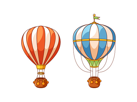Hot Air Balloons Cartoon Vector Illustration. Aerostats That Ascend When Heated Air Inside The Envelope Becomes Lighter Than The Surrounding Atmosphere., Offer Scenic Views During Leisurely Flights