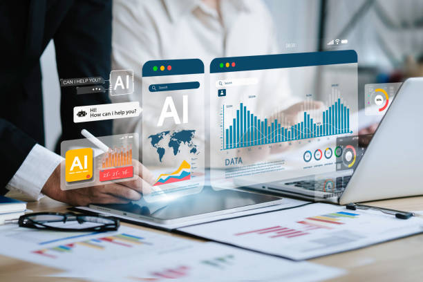 istock Business people analyze data and big data technology Two businessmen calculate business analysis and display images of complex data sets on a computer on the screen. artificial intelligence 1950104219
