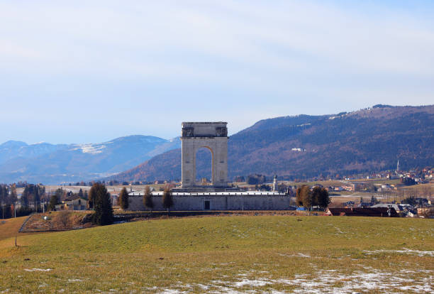 Asiago, VI, Italy - December 9, 2023: War Memorial called OSSARIO del Leiten in winter