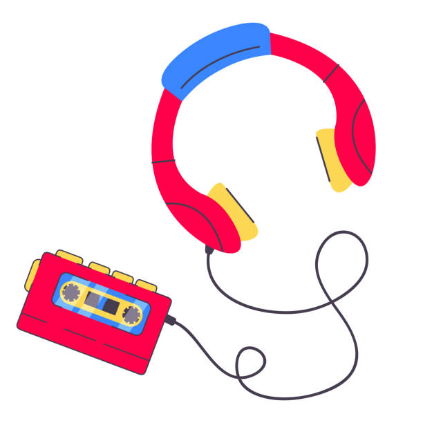 illustrations, cliparts, dessins animés et icônes de classic 90s element.classic 90s headphones.retro music headphones. - personal cassette player