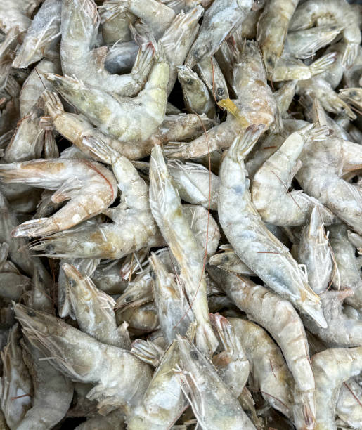 istock Gray shrimp on a shelf in a market 1950157439
