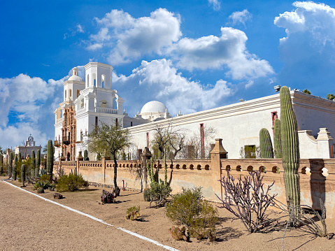 Tucson, AZ, USA - January 18, 2024:The San Xavier del bac Mission in Tucson AZ