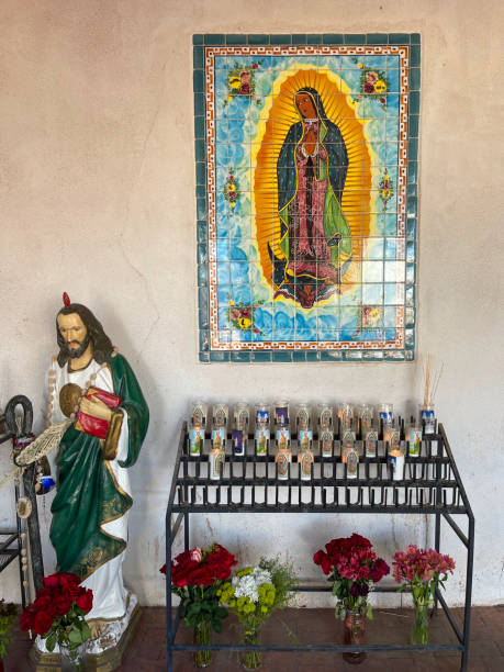 Tucson, AZ, USA - January 18, 2024: Religious icon at the San Xavier del Bac Mission in Tucson AZ Tucson, AZ, USA - January 18, 2024: Religious icon at the San Xavier del Bac Mission in Tucson AZ tohono o'odham stock pictures, royalty-free photos & images