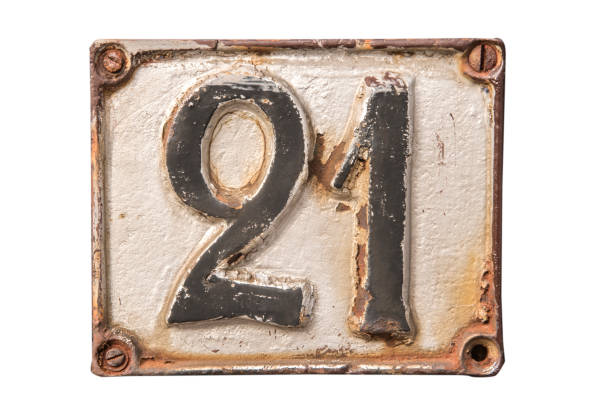 istock Old retro cast iron plate number 21 1950174242