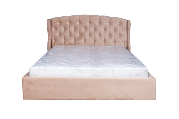 istock Double bed with soft headboard. Cushioned furniture. 1950175840