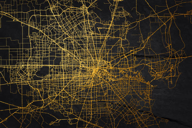 istock Detailed vector city map in gold on black background. City map. 1950176906