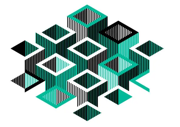 Vector illustration of Isometric 3D cubes vector abstract geometric background, abstraction art polygonal graphic design wallpaper, cubic shapes and forms composition lowpoly style.