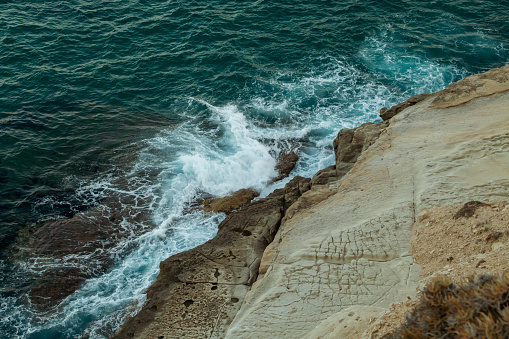 Coastal landscape of the Cabo de Gata Natural Park on the shores of the Mediterranean Sea.
