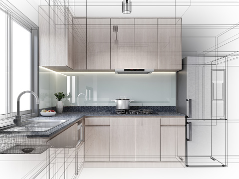 modern kitchen room  interior design, 3d rendering