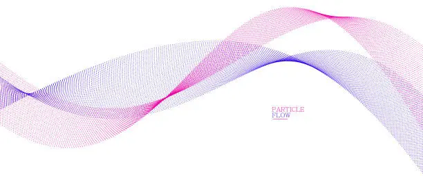 Vector illustration of Tranquil vector abstract background with wave of flowing particles, easy and soft smooth curve lines dots in motion, airy and relaxing illustration.