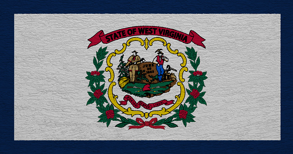 Flag of West Virginia USA state on a textured background. Concept collage.