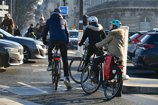 Paris, France-01 19 2024: Cyclist on a street in Paris, France.