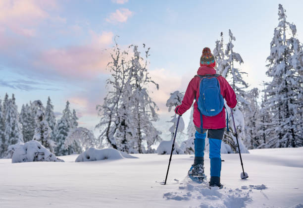 istock woman with snowshoes in the Bregenz Forest, Austrian Alps 1950254625