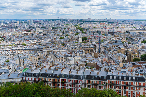 aerial view of paris taken from atop basilica dome at montmartre