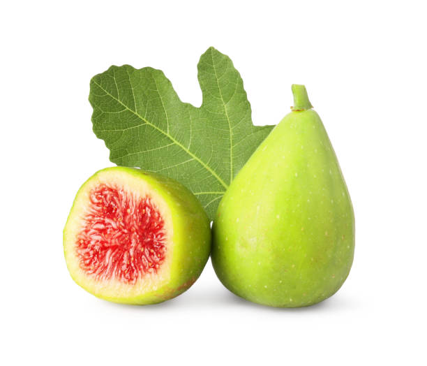 istock Cut and whole green figs with leaf isolated on white 1950289310