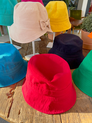 Sale of felt hats in the store