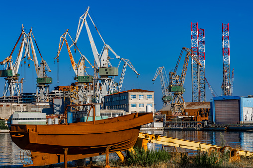 Cranes in the port of Pula in Croatia, construction and repair of ships in the port Croatia