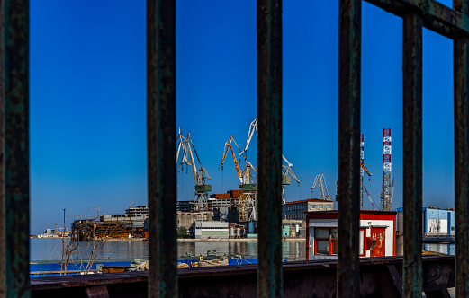 Cranes in the port of Pula in Croatia, construction and repair of ships in the port Croatia