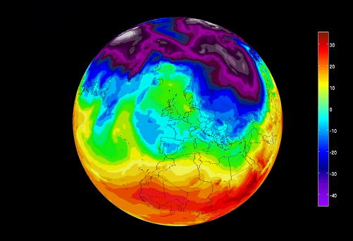 Colorful Different temperatures around the globe, weather radar map
