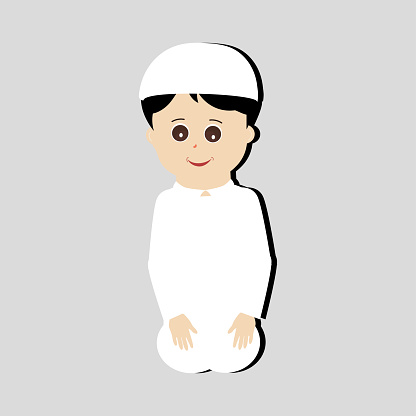 Happy muslim boy cartoon character vector. Muslim boy praying, Little muslim kid different pose and feel peace.