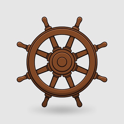 Steering wheel of sea ship. Vector illustration.