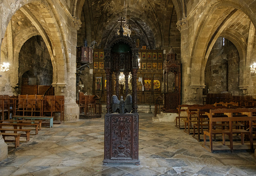 Bellapais Monastery in Kyrenia and the eagle bust in the monastery, Northern Cyprus