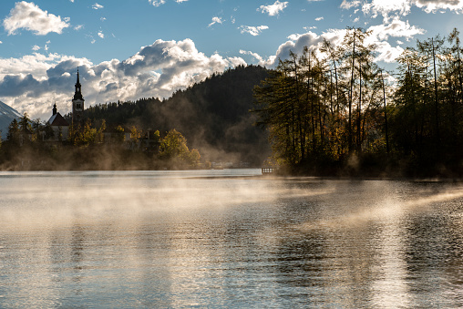 Bled lake in the morning autumn