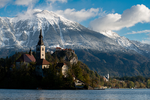 Bled lake in the morning autumn
