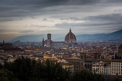 Bird's-eye view of Florence cityscape with architectural structures
