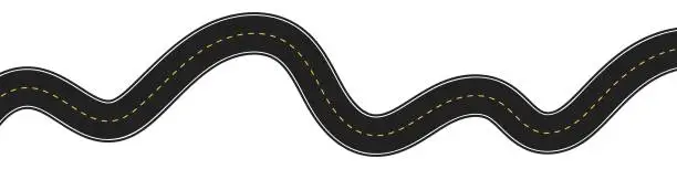 Vector illustration of Winding highway road from top view. Flat vector illustration isolated on white background.