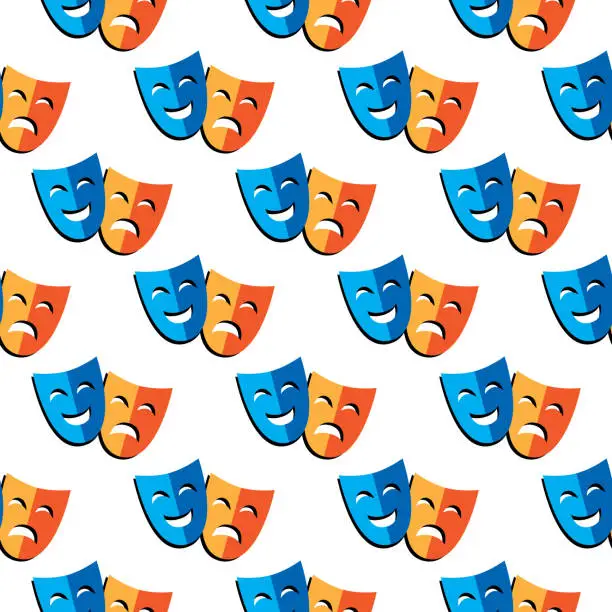 Vector illustration of Comedy And Tragedy Masks Seamless Pattern