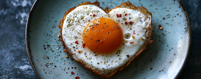 fried eggs in the shape of heart on Toast.
