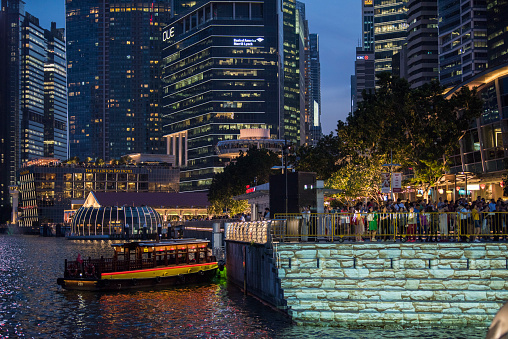 Singapore City, Singapore-September 08,2023: Night view at modern architecture of Singapore.