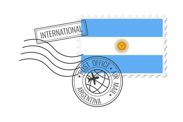 Vector illustration of Argentina postage stamp. Postcard vector illustration with Argentinian national flag isolated on white background.