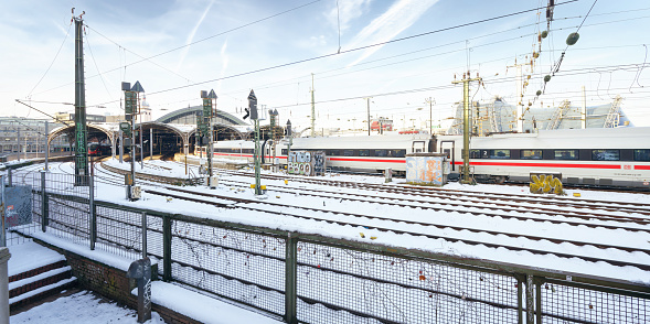 Wroclaw, Poland, November 14, 2021: Beautiful and modern platform at the train station in winter