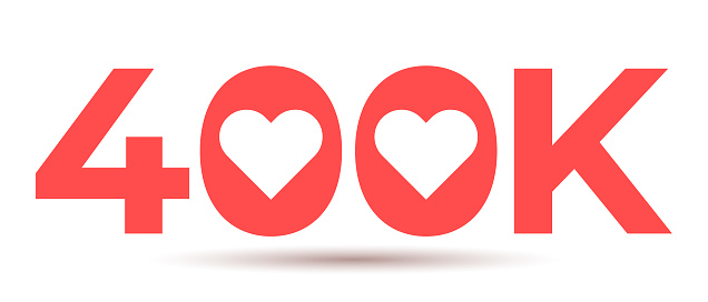 Four hundred thousand (400000) Followers icon. Vector social media design element with 400K text and heart symbol