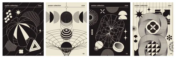 Vector illustration of Vector Set of futuristic posters in brutalism style