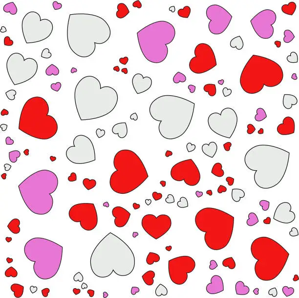 Vector illustration of pattern of colorful hearts on white background