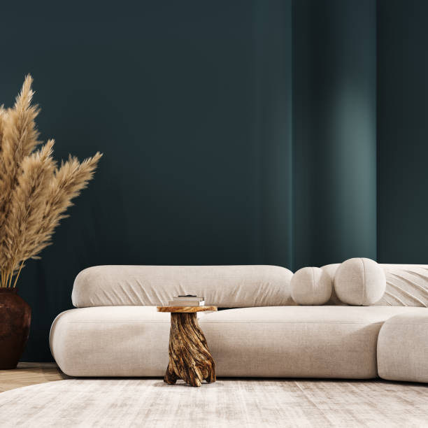 istock Modern interior design of living room with empty green wall background and white sofa. 1950846453