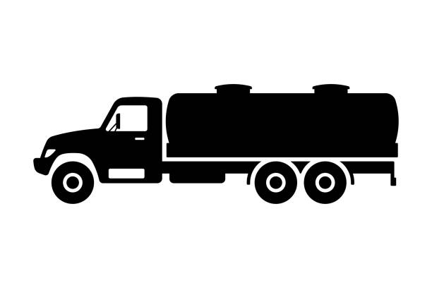 ilustrações, clipart, desenhos animados e ícones de ícone do tanque do caminhão. silhueta preta. vista lateral. ilustração gráfica simples e simples do vetor. objeto isolado em um plano de fundo branco. isolar. - truck fuel tanker semi truck milk tanker