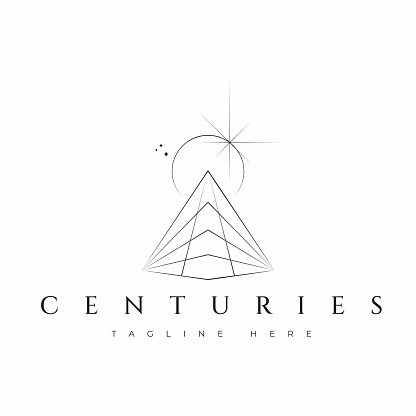 Centuries Abstract Illustration Logo Represented Building Like Pyramid and Sun Eclipse Majesty with Geometric Style