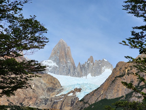 View of Fitz Roy, patagonia mountain in argentina. Trekking laguna de los tres