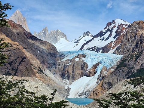 View of Fitz Roy, patagonia mountain in argentina. Trekking laguna de los tres