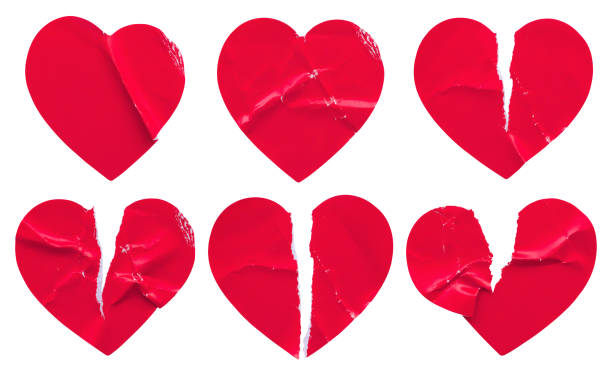 istock Red color broken heart shape sticker set isolated on white background 1951049063
