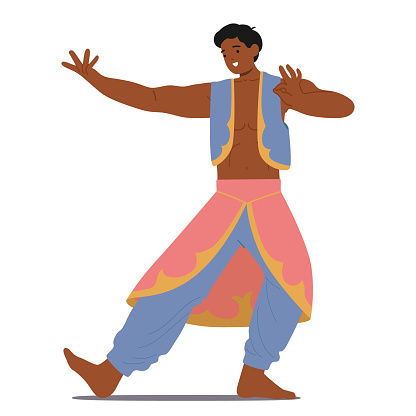 Energetic And Expressive Indian Male Dancer Captivates With Graceful Movements, Intricate Hand Gestures, And Vibrant Footwork, Showcasing The Rich Cultural Tapestry Of Traditional Dance Forms, Vector