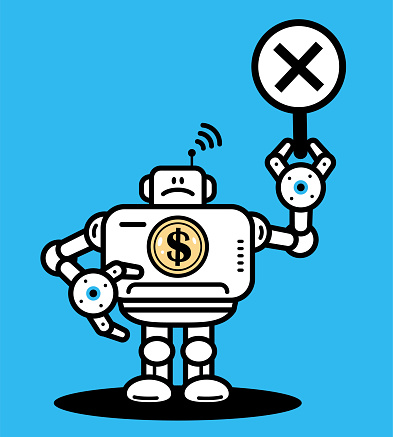 Cute AI characters vector art illustration.
An AI Financial Analyst Robot holding the Wrong Sign.