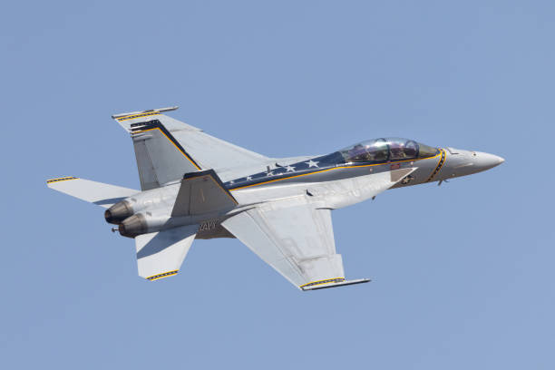 美しい光の中でのf-18ホーネットのクローズビュー - military pilot fighter plane air force ストックフォトと画像