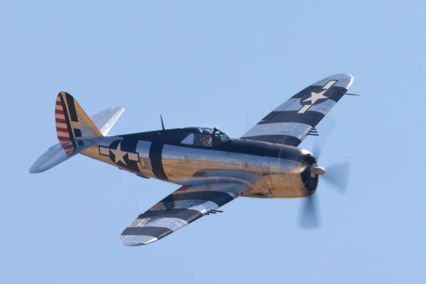 istock Side view of a P-47G Thunderbolt (WWII American fighter plane) and its “Invasion Stripes” 1951081347