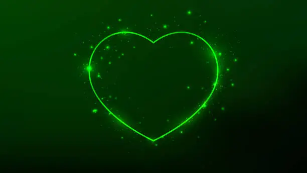 Vector illustration of Neon frame in heart form with shining effects and sparkles