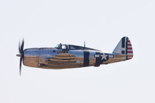 istock Side view of a P-47G Thunderbolt (WWII American fighter plane) and its “Invasion Stripes” 1951170959